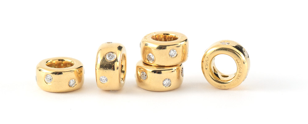 Appraisal: AARON BASHA K GOLD DIAMOND SPACERS From the ''King of