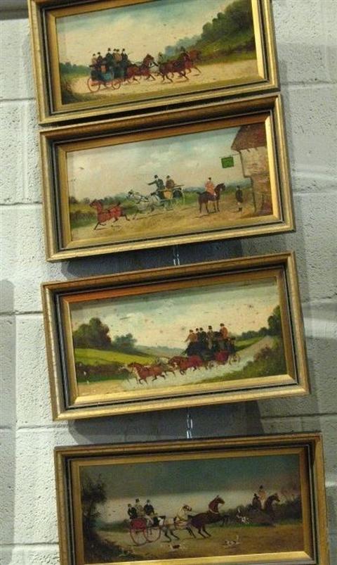 Appraisal: M RICHARD SET OF FOUR COACHING PAINTINGS Oil on panel