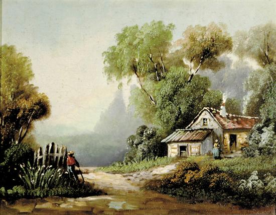 Appraisal: Southern school early th century SOUTHERN HOMESTEAD oil on canvas