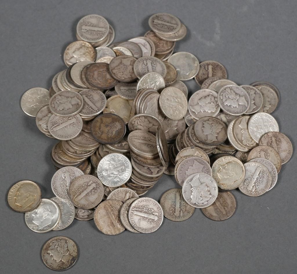 Appraisal: Mixed lot of circulated Mercury Roosevelt Barber silver dimes shipping