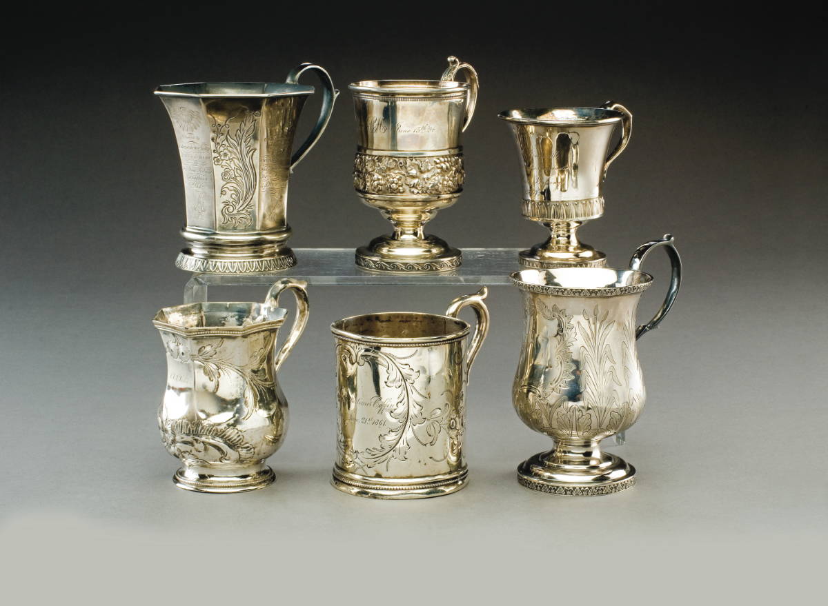 Appraisal: FIVE AMERICAN SILVER CHILDREN'S CUPS NINETEENTH CENTURY Variously engraved chased