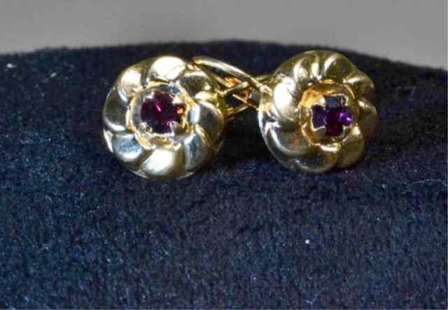 Appraisal: A Pair Of K And Amethyst Style EarringsTwo round glass