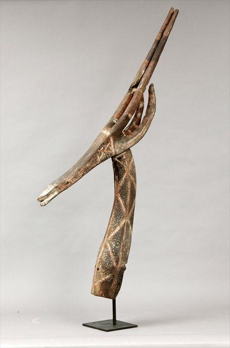 Appraisal: African Polychrome Carved Antelope Head Mounted on Stand head in