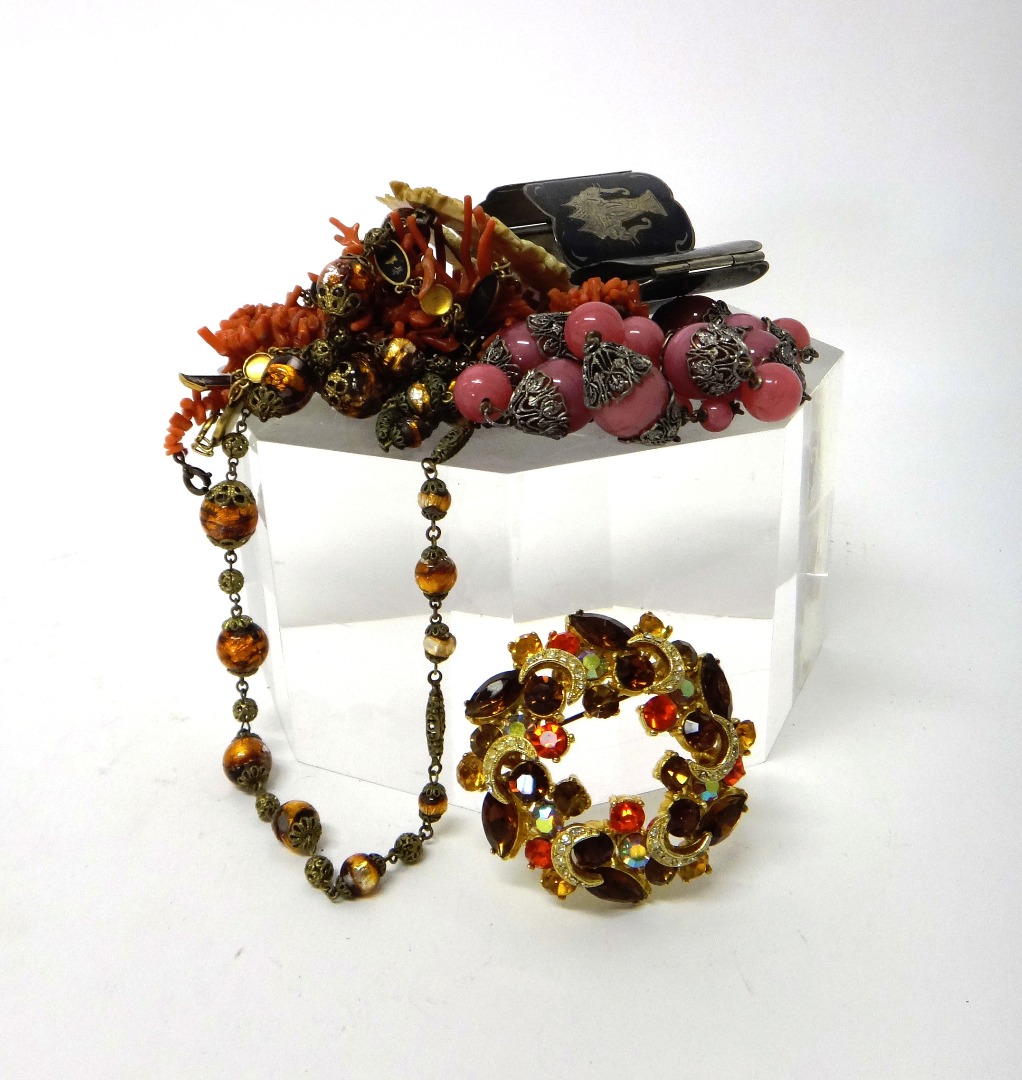 Appraisal: A graduated branch coral necklace a pair of branch coral