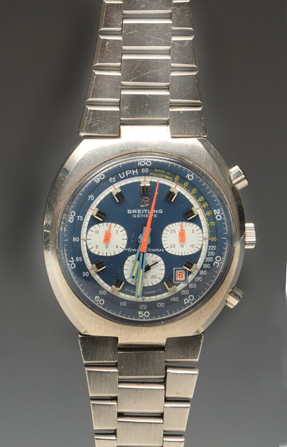 Appraisal: A GENTLEMAN'S BREITLING STAINLESS STEEL AUTOMATIC WRIST WATCH with blue