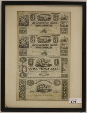 Appraisal: REGIONAL CURRENCY NOTES UNCUT SHEET FOR THESTONINGTON BANK CT TH