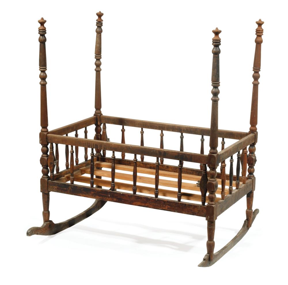 Appraisal: Louisiana Cypress and Mixed Woods Cradle th c turned and