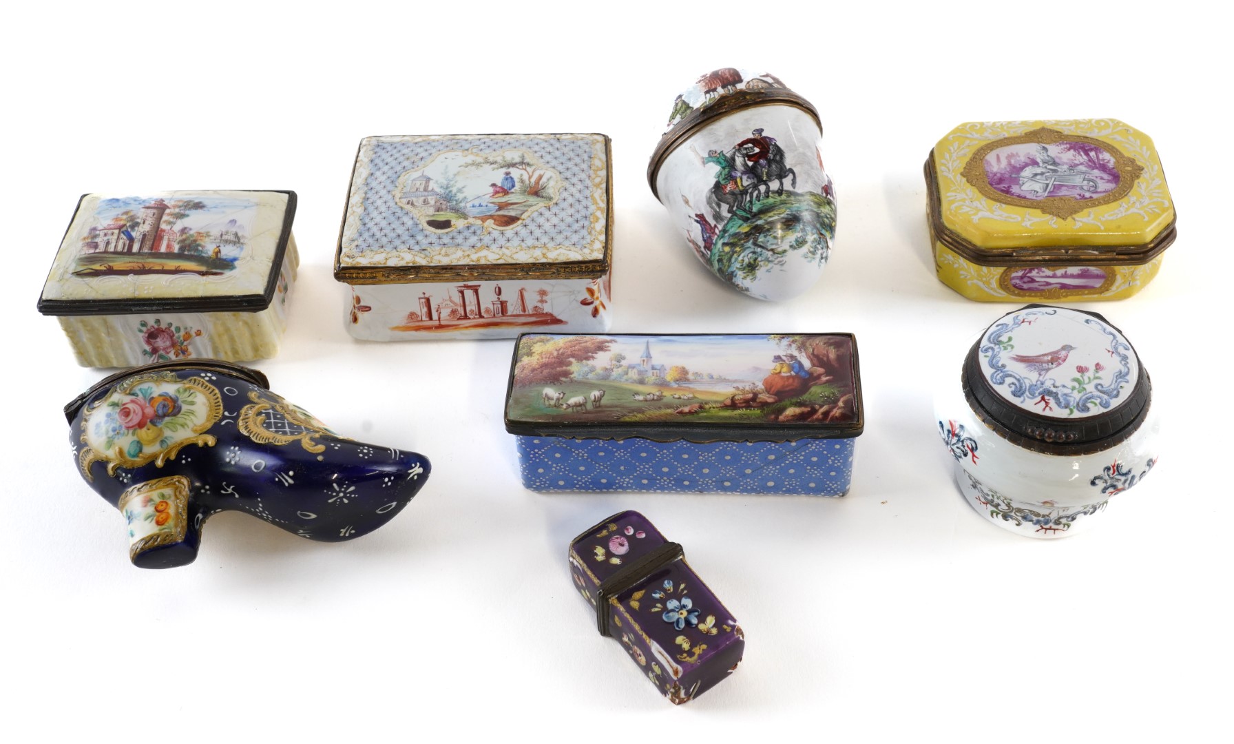 Appraisal: A GROUP OF SEVEN ENAMEL BOXES Late th th century