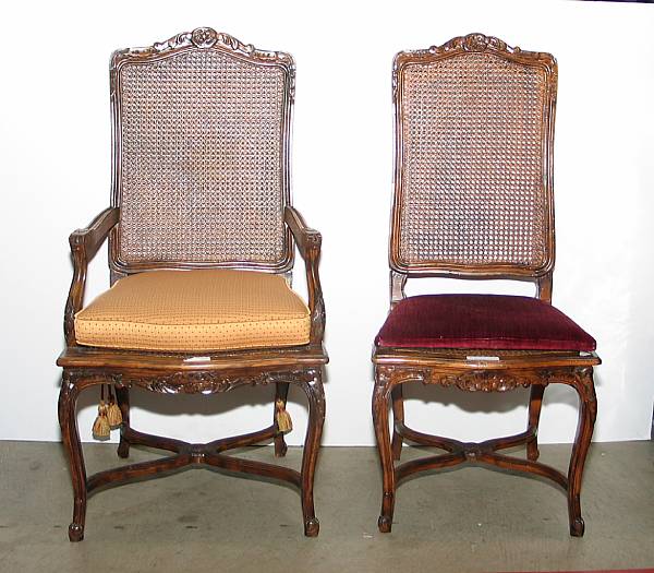 Appraisal: A set of four Louis XV style beech dining chairs