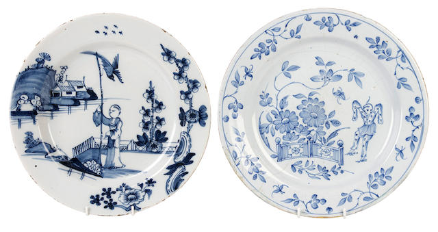 Appraisal: Two English delftware large plates circa One painted in blue