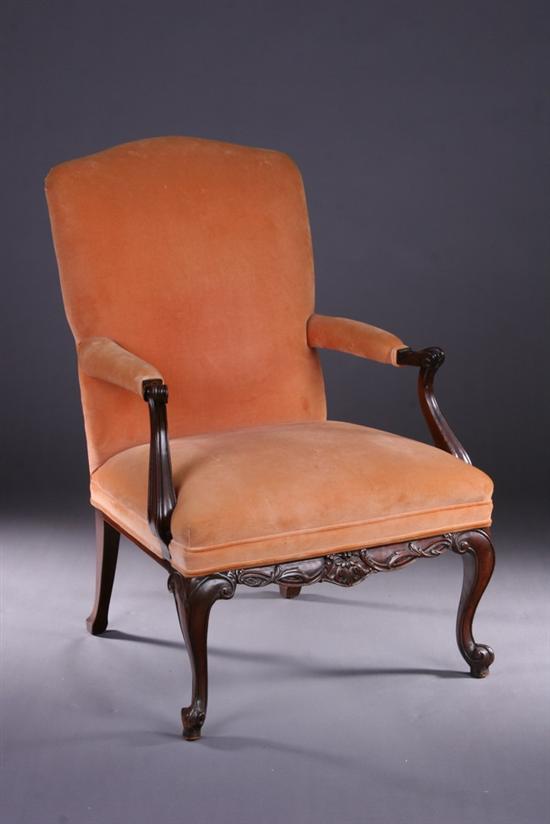 Appraisal: GEORGIAN STYLE CARVED MAHOGANY ARM CHAIR Late th century in