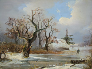 Appraisal: European School early th century- Winter woodland river scene with