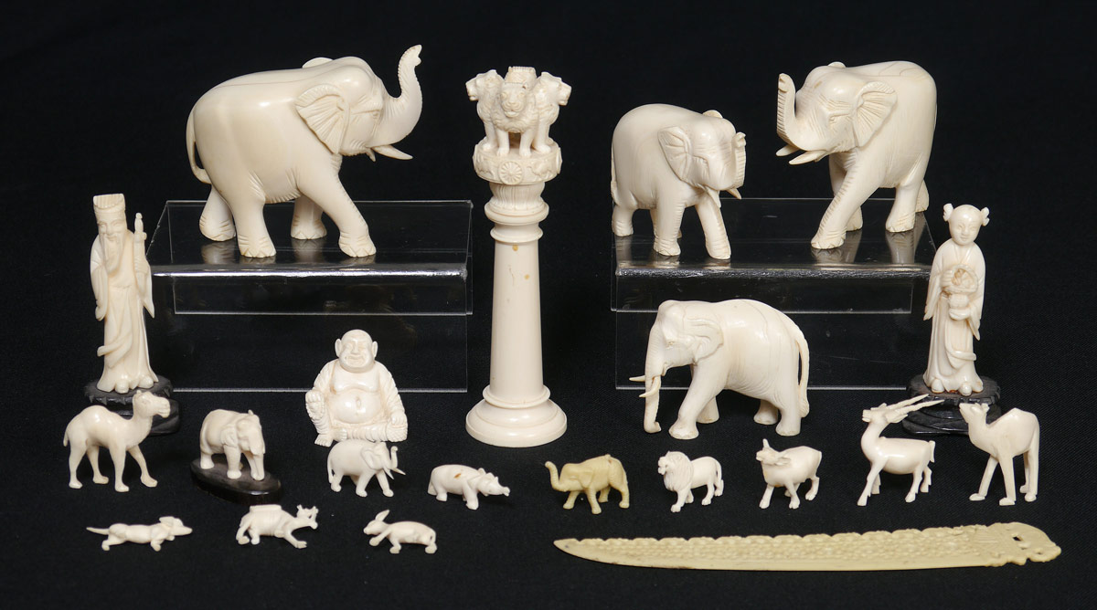 Appraisal: PIECE CARVED IVORY ANIMAL MENAGERIE pieces total of which are