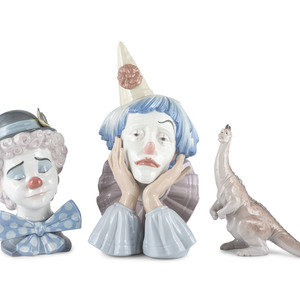 Appraisal: Three Lladro Porcelain Figures Spanish th Century comprising two clowns