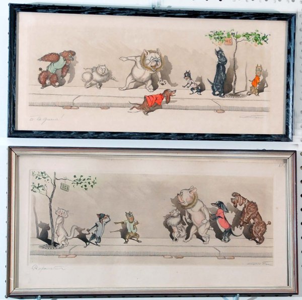 Appraisal: Boris O'Klein French th century Two French handcolored comical engravings