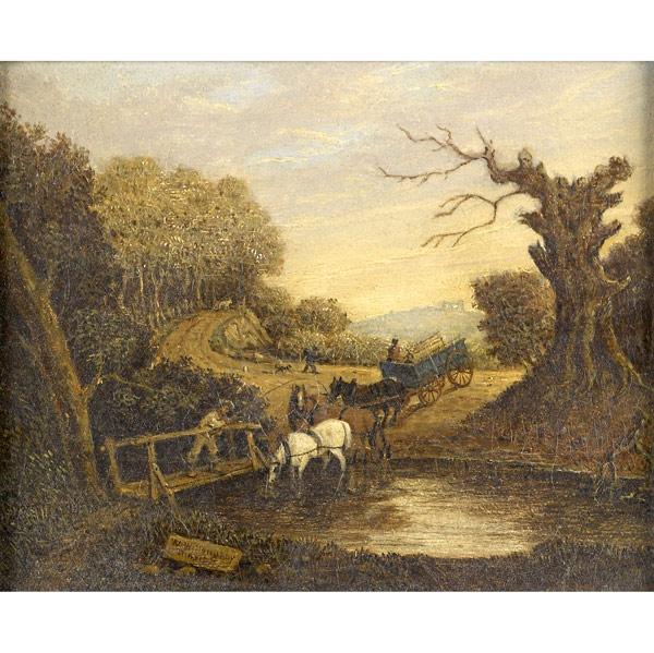 Appraisal: WILLIAM WILLOUGHBY British act Crossing the Brook oil on panel