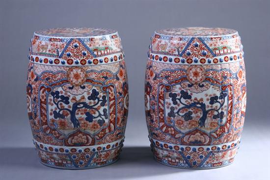 Appraisal: PAIR CHINESE IMARI PORCELAIN GARDEN STOOLS th century Painted in