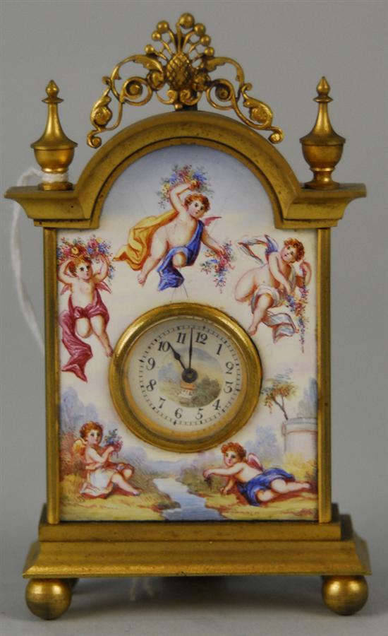 Appraisal: CONTINENTAL ENAMELLED AND GILT METAL DESK CLOCK height inches Provenance