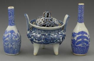 Appraisal: Group of Three Japanese Blue and White Porcelain A Group