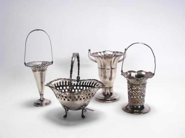 Appraisal: Group of four sterling baskets and vases including x oval