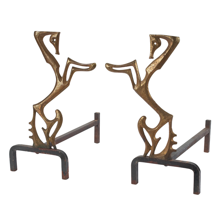 Appraisal: Frederick Weinberg andirons pair USA s gilt metal and iron