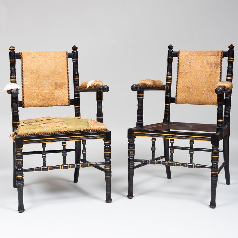 Appraisal: Pair of English Aesthetic Movement Ebonized and Gilt Incised Arm