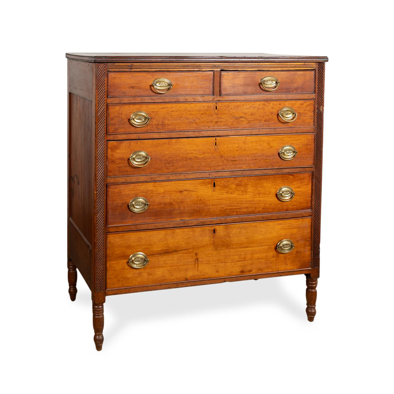 Appraisal: TH C AMERICAN SHERATON SIX DRAWER CHERRY CHEST American country