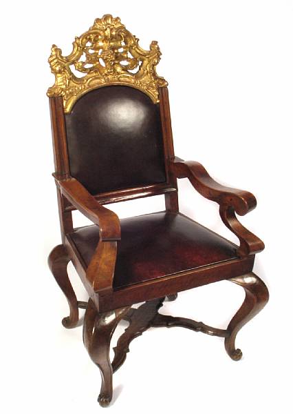 Appraisal: A Portuguese walnut and parcel gilt armchair th century height