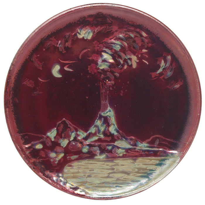 Appraisal: Delphin Massier charger volcano design in a metallic glaze signed