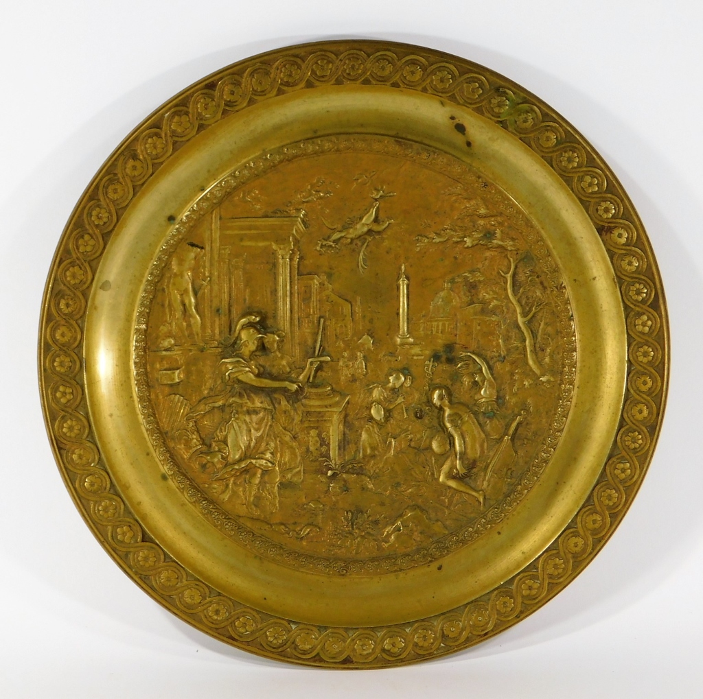 Appraisal: C EUROPEAN GRAND TOUR GILT BRONZE RELIEF PLAQUE Europe th