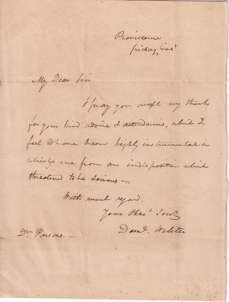 Appraisal: WEBSTER DANIEL Autograph Letter Signed Dan'l Webster to Dr Parsons