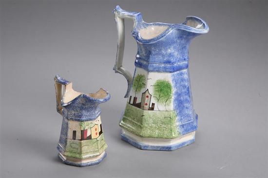 Appraisal: TWO BLUE SPATTERWARE PITCHERS English st half- th century Both