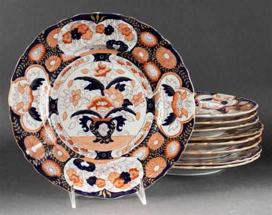 Appraisal: Set of nine Mason's ironstone transfer decorated dinner plates in