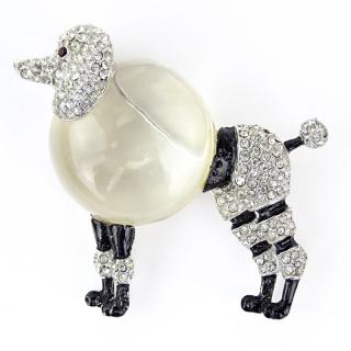 Appraisal: Vintage Costume Poodle Brooch white metal rhinestones enamel and acrylic