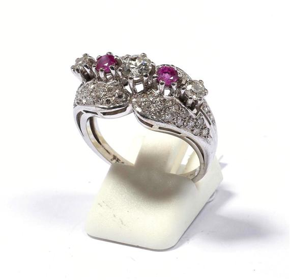 Appraisal: DIAMOND AND RUBY RING ca White gold Decorative ring the