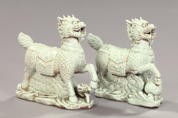 Appraisal: Large Pair of Kuang-Hsu Celadon and Dove Gray-Glazed Porcelain Caparisoned