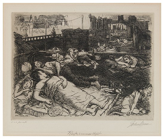 Appraisal: JOHN SLOAN Roofs Summer Night Etching x mm x inches