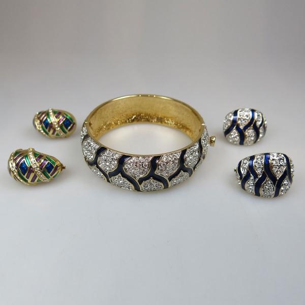 Appraisal: Butler Gold Tone Metal Hinged Bracelet And Clip Earrings set