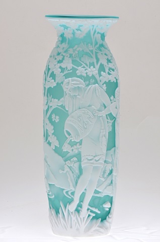 Appraisal: Fenton Cameo Glass Bottle Water Water Titled Signed and Numbered