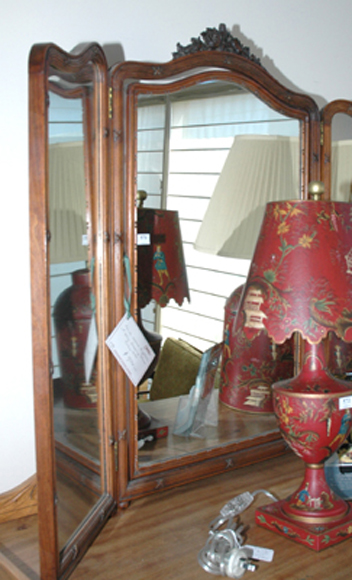 Appraisal: A FRENCH WALNUT DRESSING TABLE MIRROR Three sectional each shaped