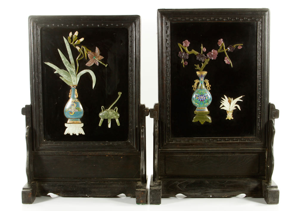 Appraisal: - Chinese Table Screen Pair of table screens with cloisonne