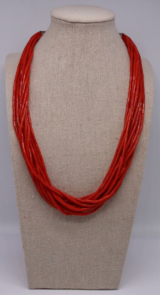 Appraisal: JEWELRY Southwest Multi-Strand Coral Necklace Includes a multi-strand torsade style