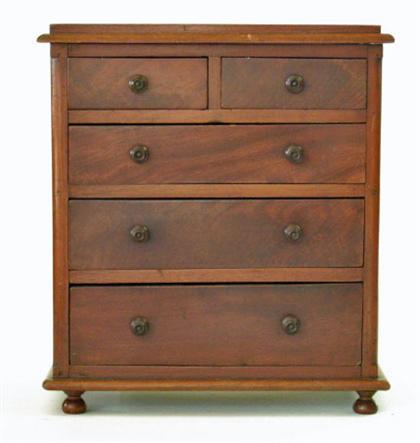 Appraisal: Mahogany and cherrywood miniature chest of drawers th century Rectangular