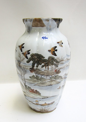 Appraisal: MEIJI JAPANESE CERAMIC VASE having high shoulders and featuring tea