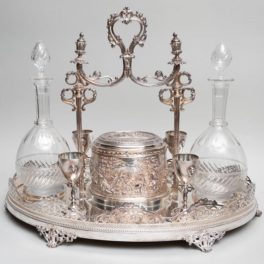 Appraisal: Victorian Silver Plate Bar Centerpiece Comprising A tray with central