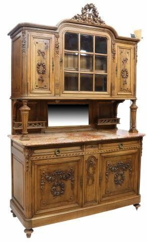 Appraisal: French Art Nouveau walnut sideboard early th c carved floral