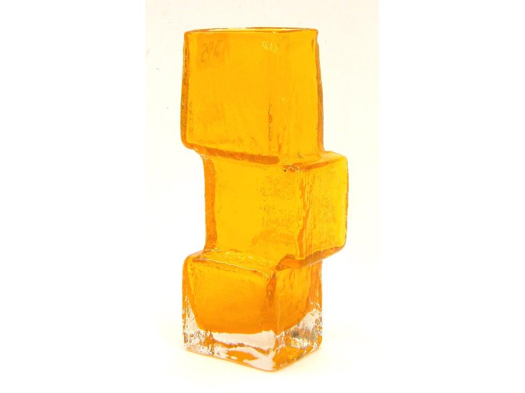 Appraisal: Whitefriars tangerine drunken brick vase by Geoffrey Baxter high