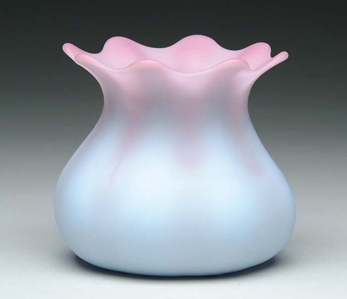 Appraisal: RARE MT WASHINGTON PEACH BLOW POUCH VASE A large flaring