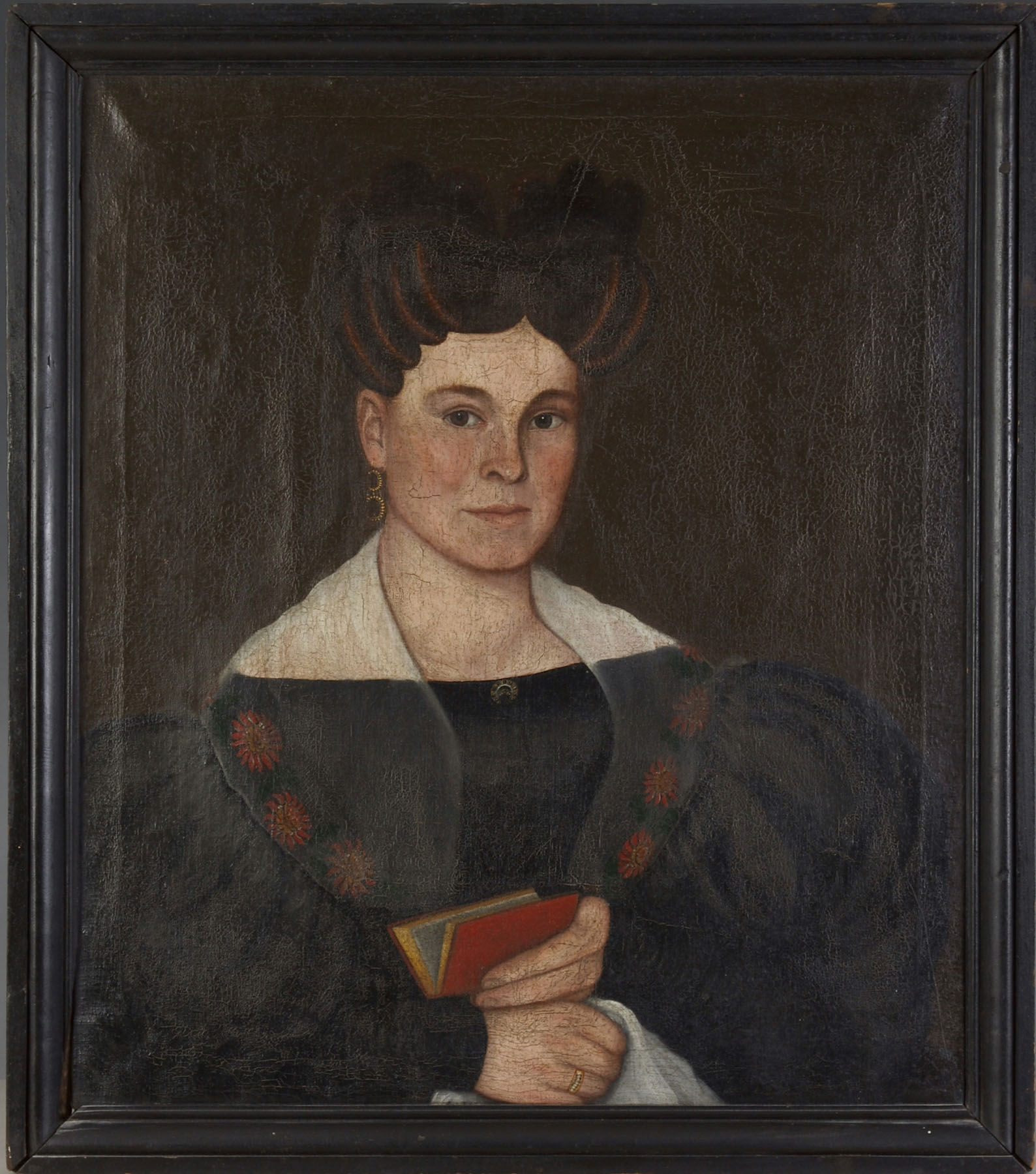 Appraisal: Painting attributed to Milton Hopkins woman in black dress w