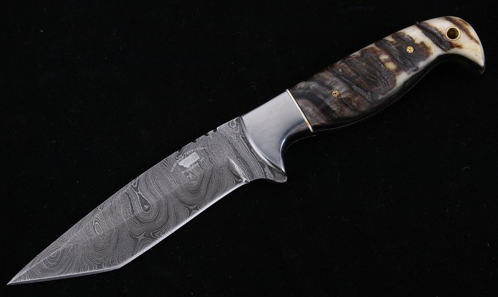 Appraisal: M T Knives of Bozeman Rams Horn Damascus Knife This